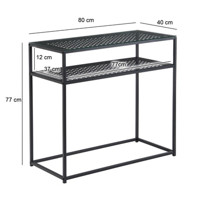 Consoletafel Glas Metaal 80x40x77 cm Haltafel Zwart