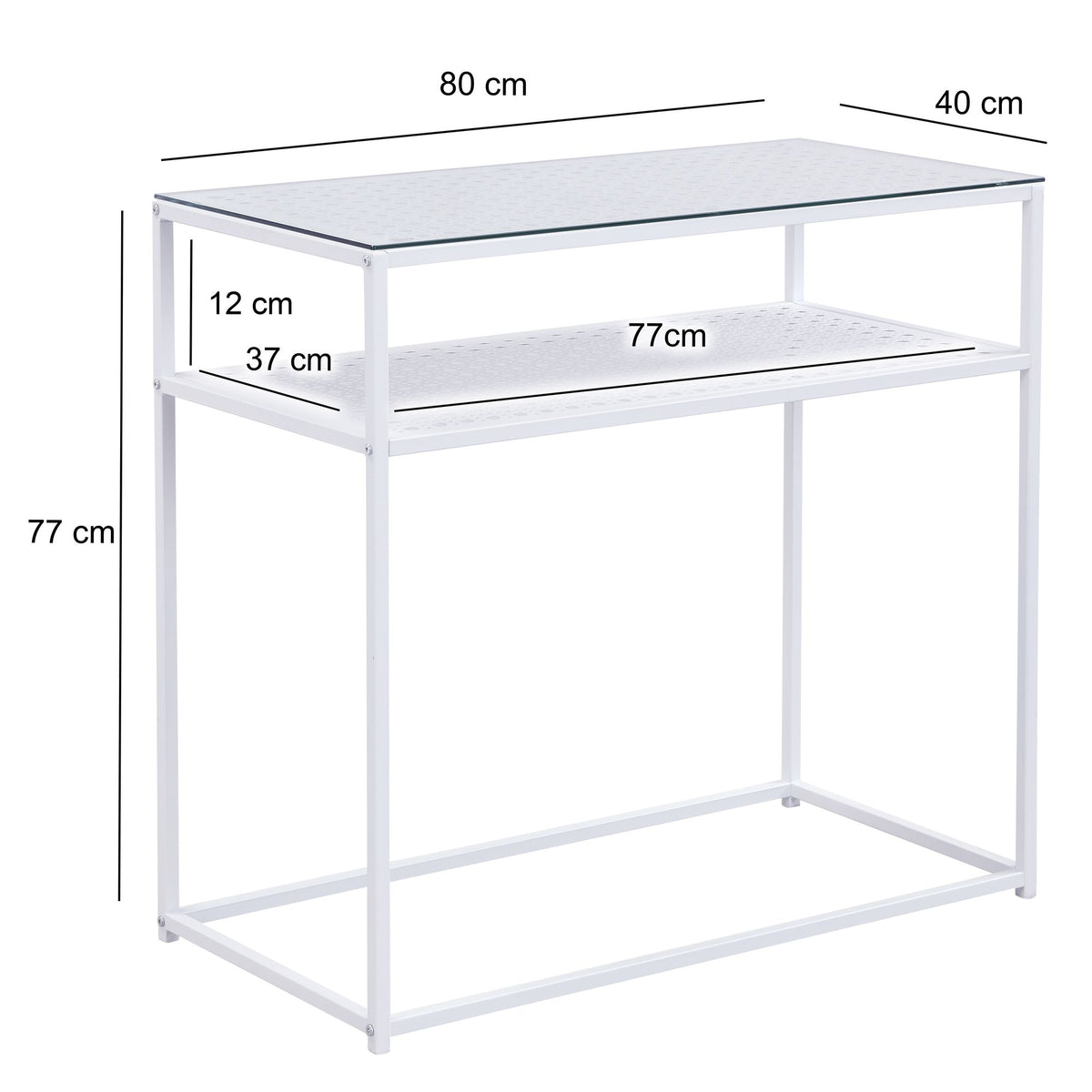 Consoletafel Glas Metaal 80x40x77 cm Haltafel Wit Smal,