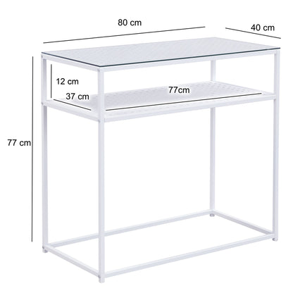 Consoletafel Glas Metaal 80x40x77 cm Haltafel Wit Smal,