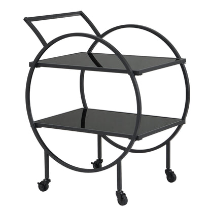 Serveerwagen metaal zwart 45x46x83 cm met glazen planken