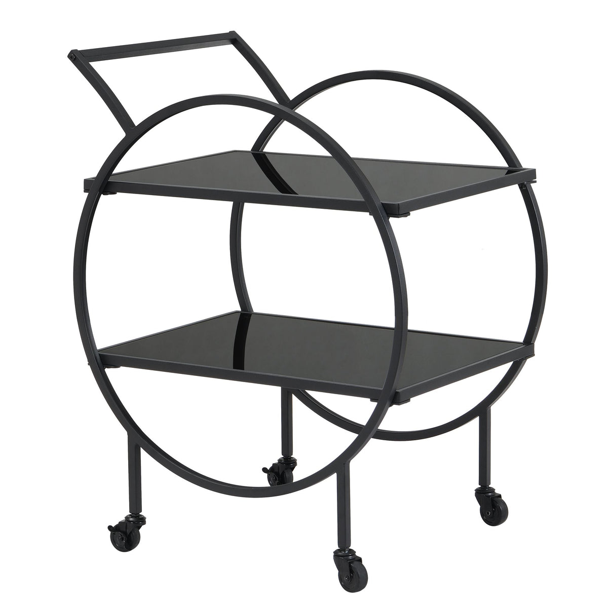Serveerwagen metaal zwart 45x46x83 cm met glazen planken
