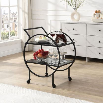 Serveerwagen metaal zwart 45x46x83 cm met glazen planken