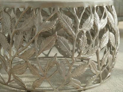 2-delige set salontafels zilver met wit marmeren tafelblad