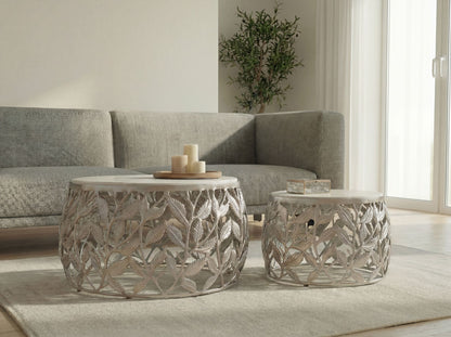 2-delige set salontafels zilver met wit marmeren tafelblad