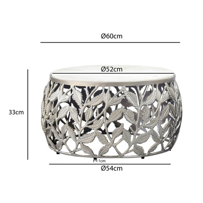 Salontafel 60cm Zilver met wit Marmer Tafelblad - Ronde