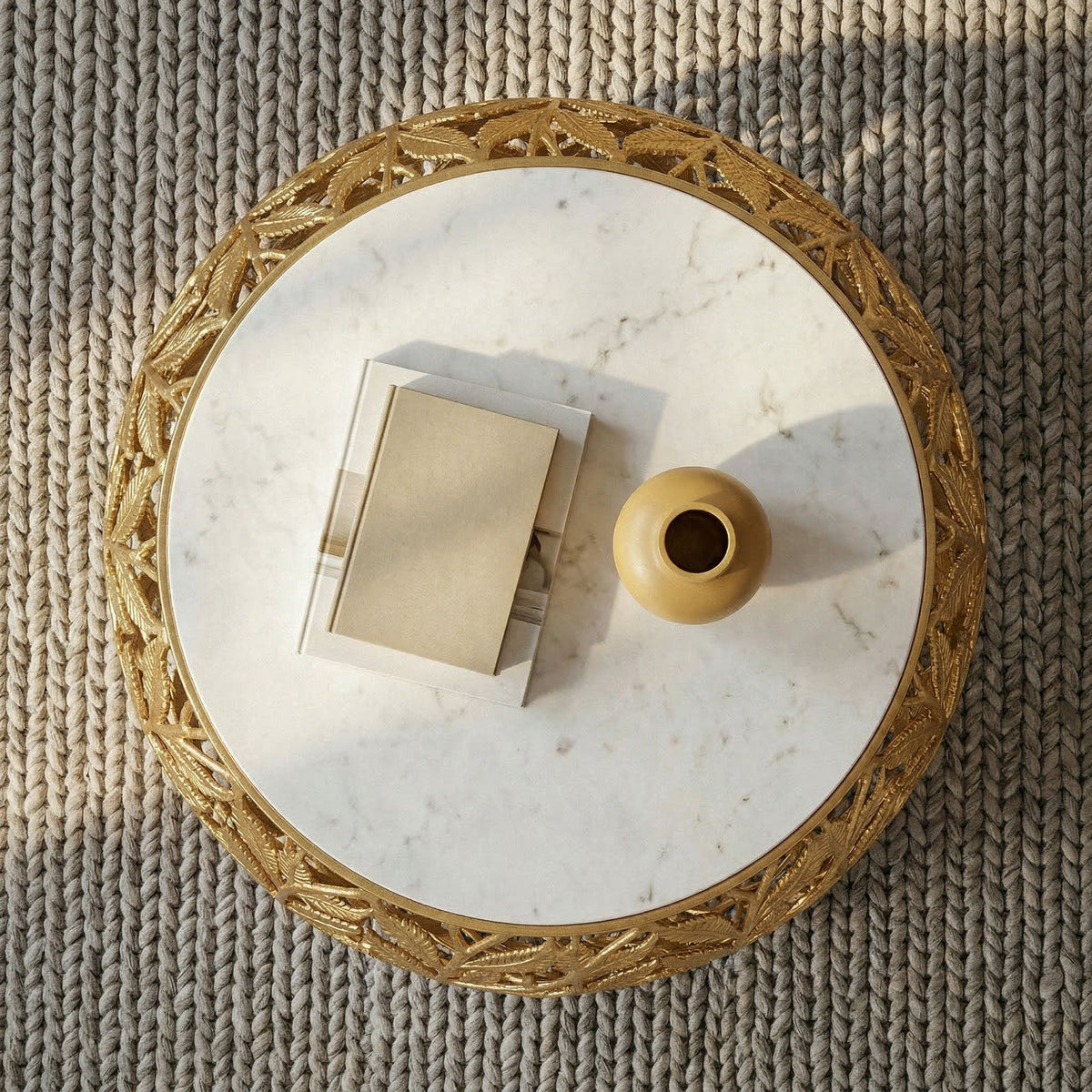 Salontafel 60cm Goud met wit marmeren tafelblad - Ronde