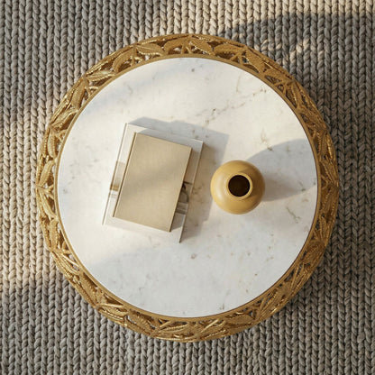 Salontafel 60cm Goud met wit marmeren tafelblad - Ronde