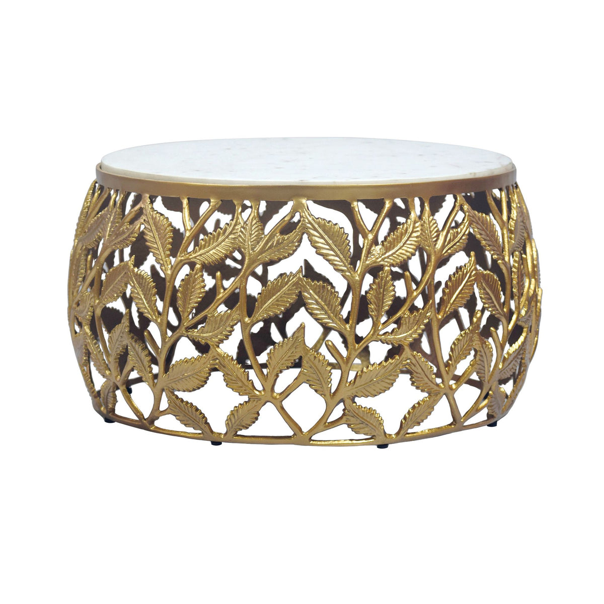 Salontafel 60cm Goud met wit marmeren tafelblad - Ronde