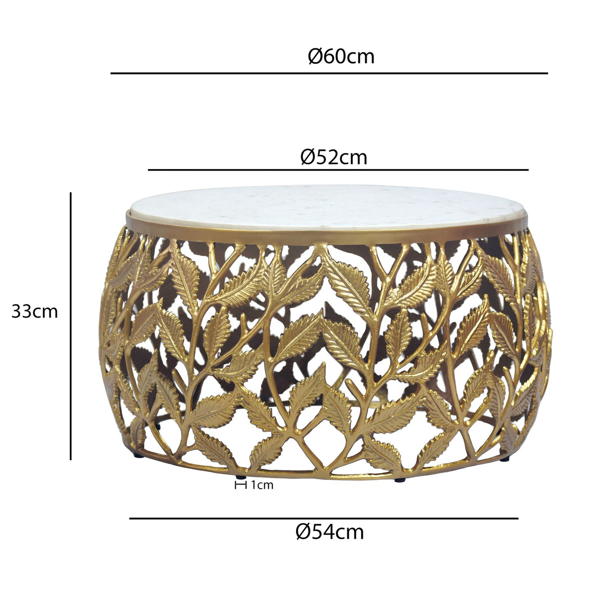 Salontafel 60cm Goud met wit marmeren tafelblad - Ronde