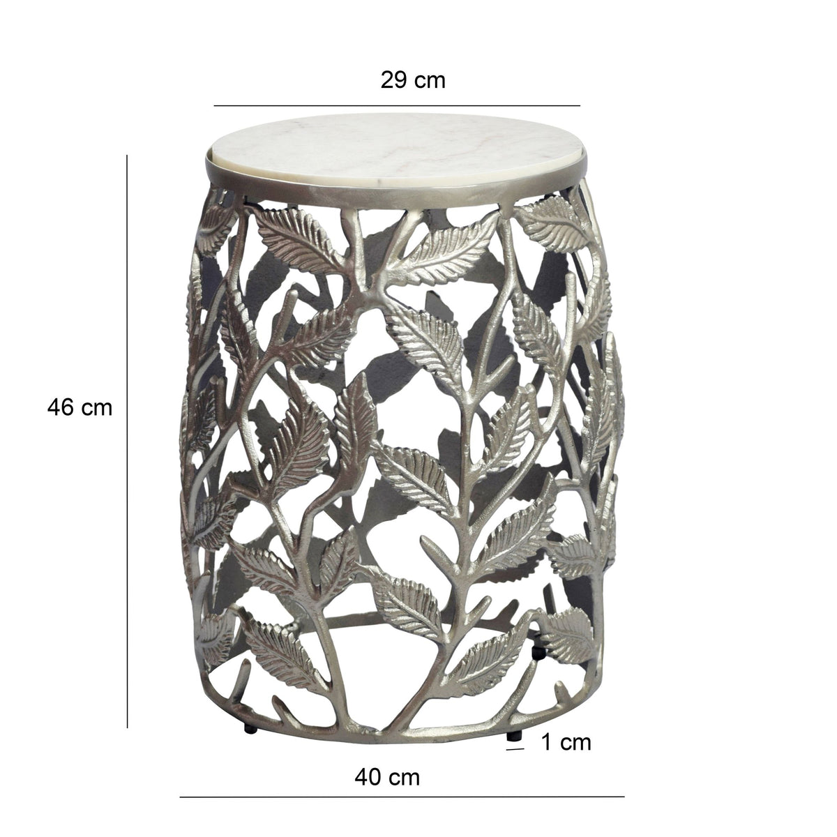 Bijzettafel 40cm Zilver met wit marmeren tafelblad - Salontafel klein rond