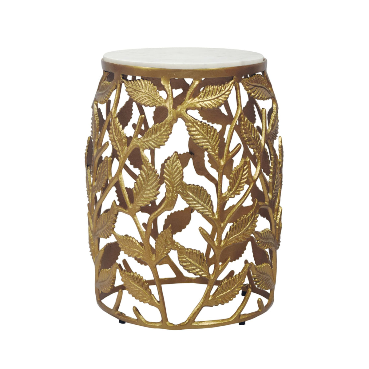 Bijzettafel 40cm Goud met wit marmeren tafelblad - Kleine ronde salontafel