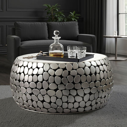 Design Salontafel rond 66 cm van aluminium zilver en wit