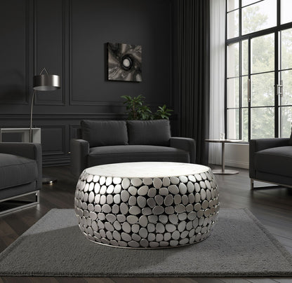 Design Salontafel rond 66 cm van aluminium zilver en wit