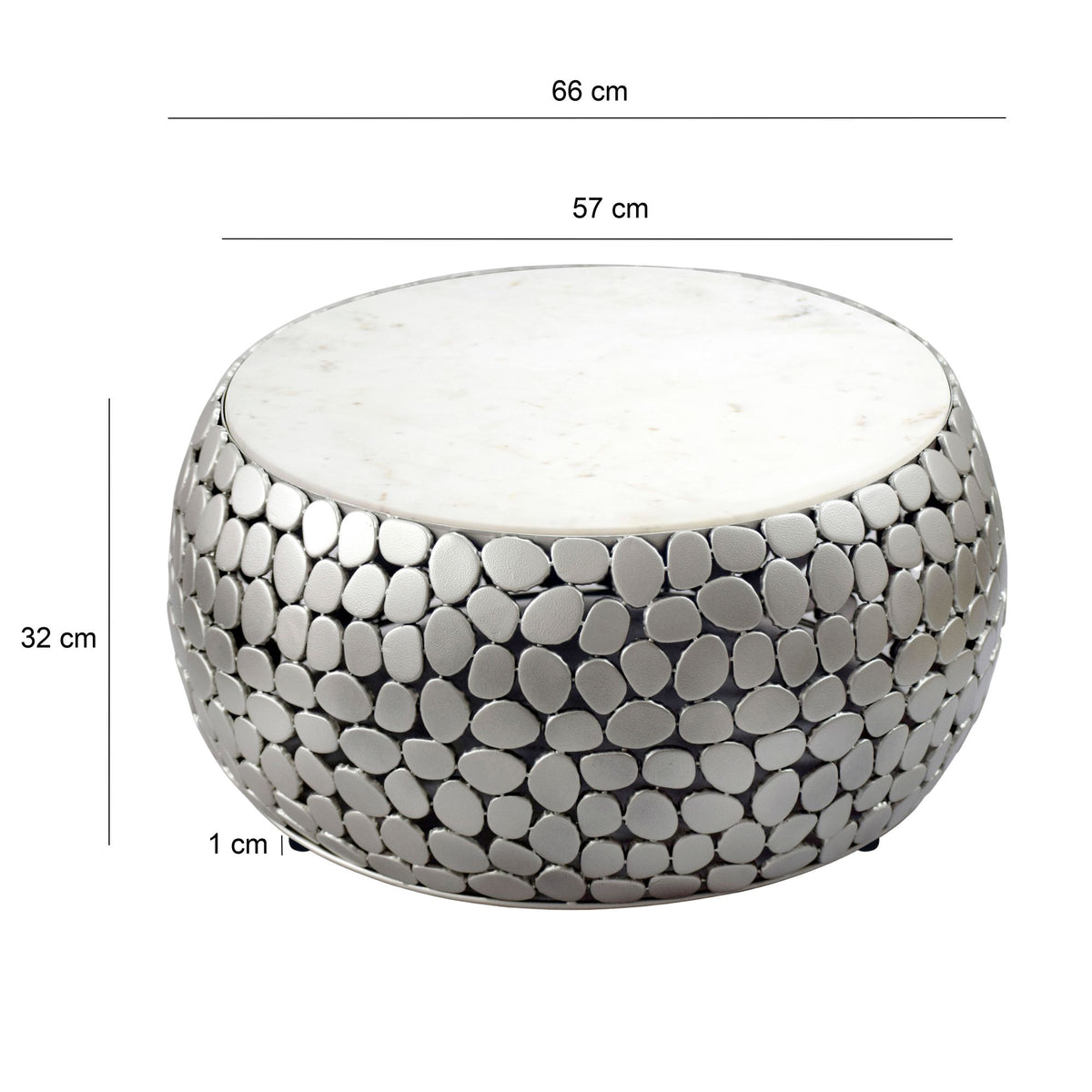 Design Salontafel rond 66 cm van aluminium zilver en wit