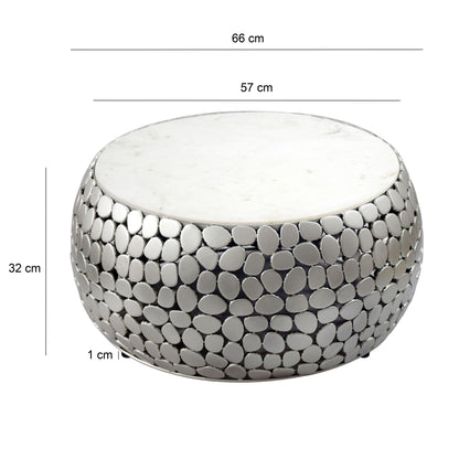 Design Salontafel rond 66 cm van aluminium zilver en wit