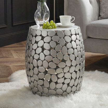 Design Bijzettafel rond 40cm van aluminium zilver & wit