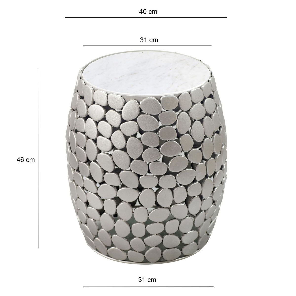 Design Bijzettafel rond 40cm van aluminium zilver & wit
