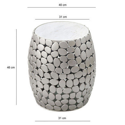 Design Bijzettafel rond 40cm van aluminium zilver & wit