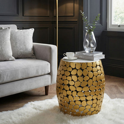 Design Bijzettafel rond 40cm van Aluminium goud & wit