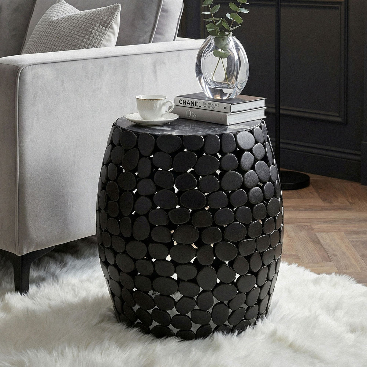 Design Bijzettafel rond 40cm van zwart aluminium