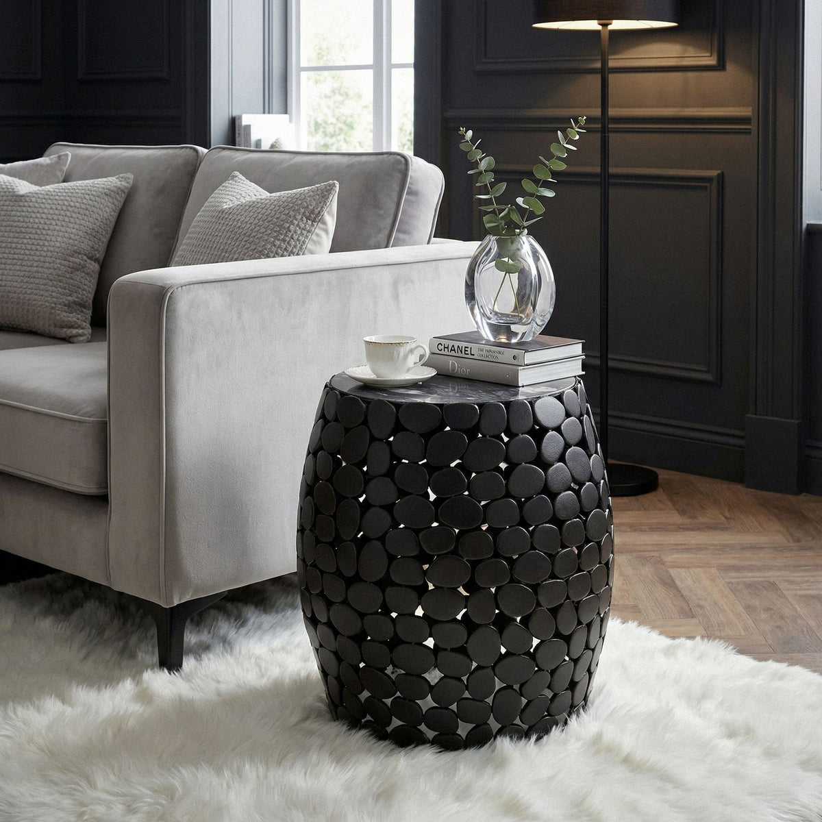 Design Bijzettafel rond 40cm van zwart aluminium