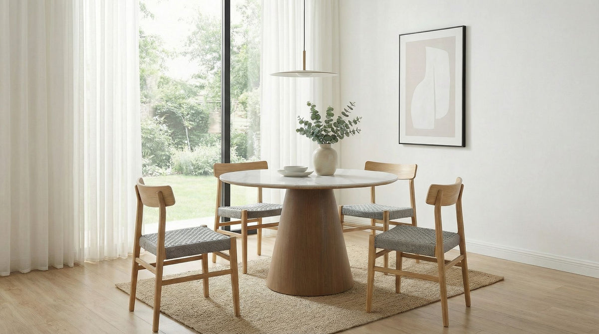 Ronde Eettafel 120cm met Wit Gesinterd Steen Tafelblad