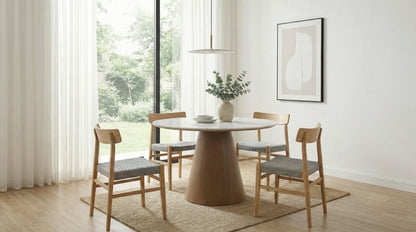 Ronde Eettafel 120cm met Wit Gesinterd Steen Tafelblad