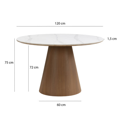 Ronde Eettafel 120cm met Wit Gesinterd Steen Tafelblad