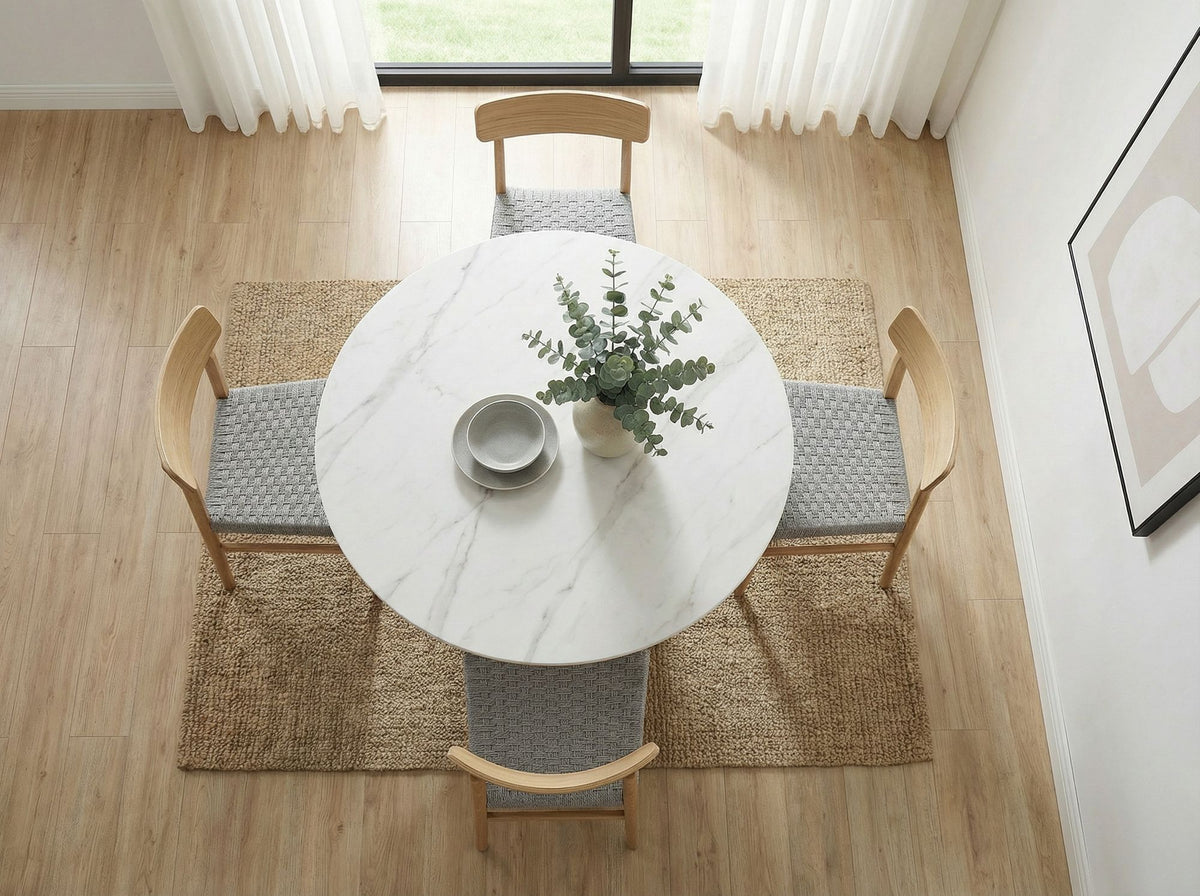 Ronde Eettafel 120cm met Wit Gesinterd Steen Tafelblad