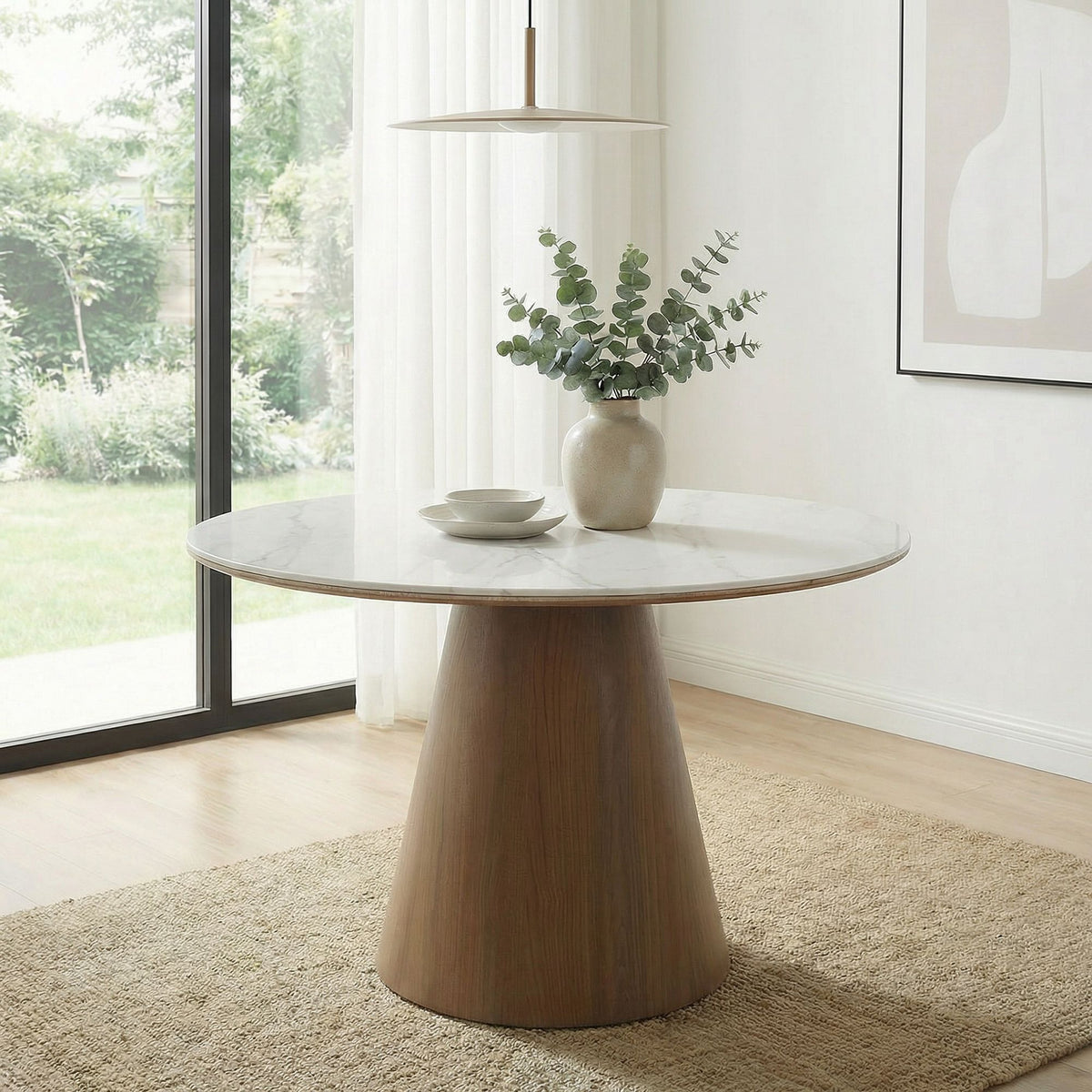 Ronde Eettafel 120cm met Wit Gesinterd Steen Tafelblad