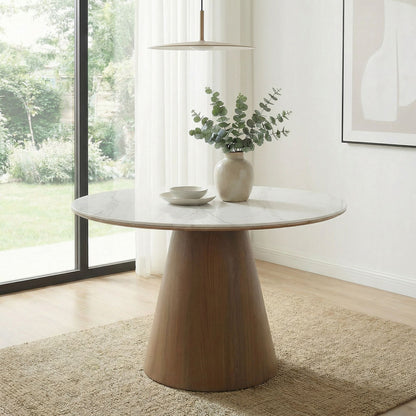 Ronde Eettafel 120cm met Wit Gesinterd Steen Tafelblad