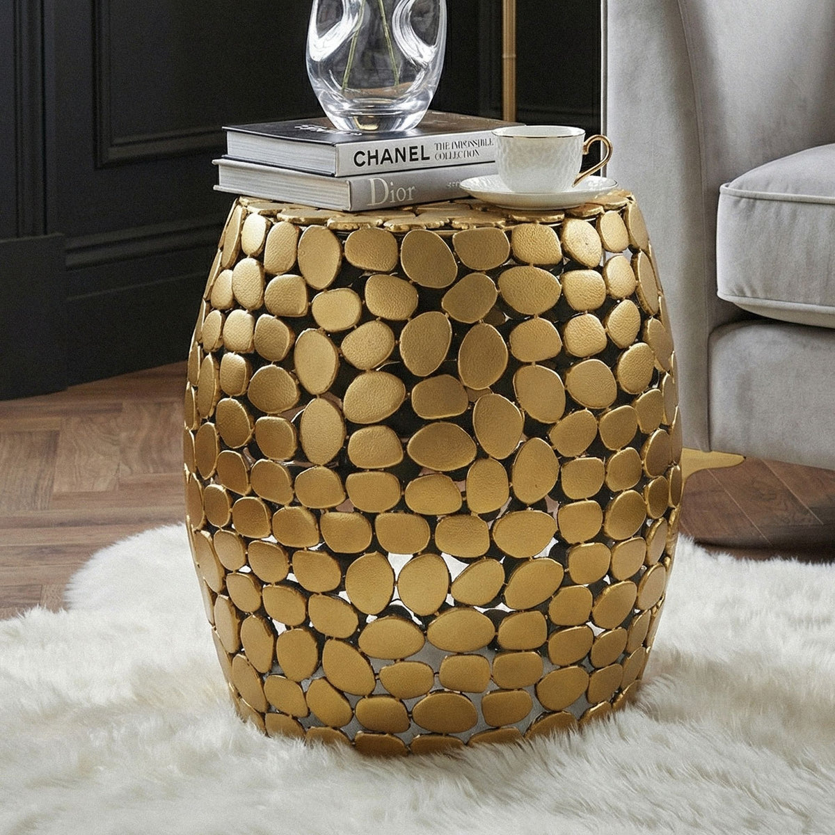 Design Bijzettafel rond 40cm van aluminium goud –