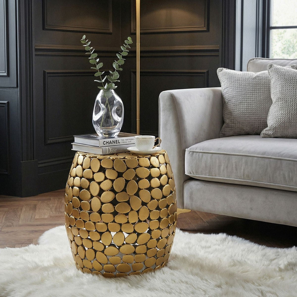 Design Bijzettafel rond 40cm van aluminium goud –