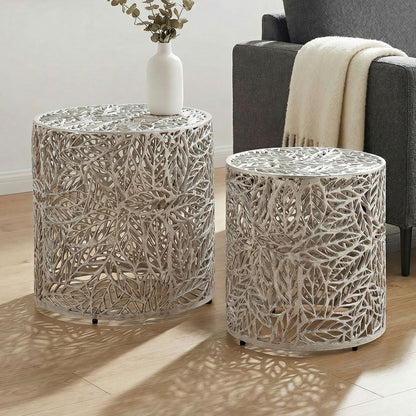 Bijzettafel Aluminium 2-delige set rond zilver