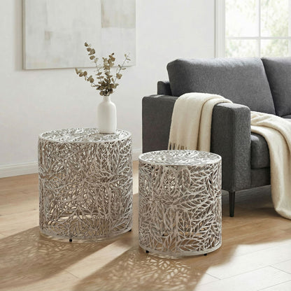 Bijzettafel Aluminium 2-delige set rond zilver