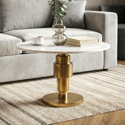 Salontafel Goud 60cm met wit marmeren tafelblad - Rond