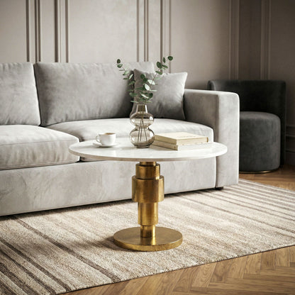 Salontafel Goud 60cm met wit marmeren tafelblad - Rond