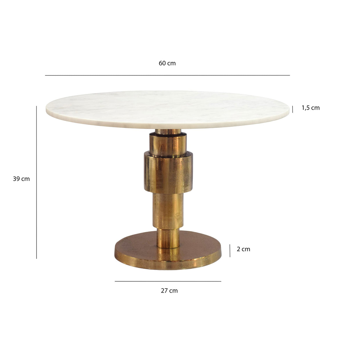 Salontafel Goud 60cm met wit marmeren tafelblad - Rond