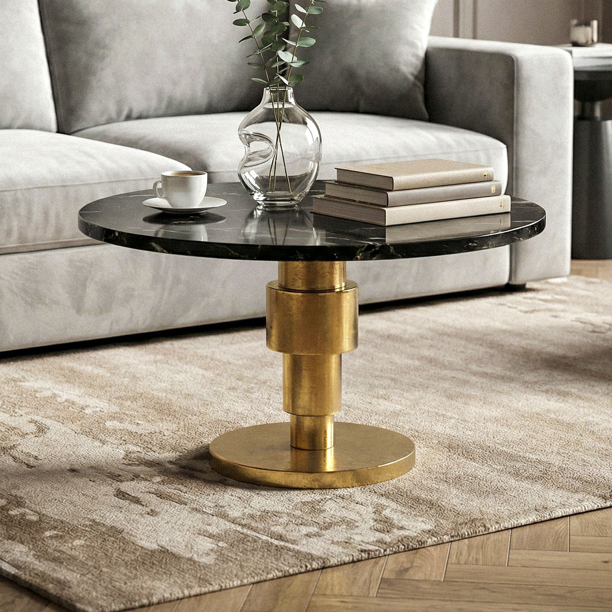 Salontafel Goud 60cm met zwart marmeren tafelblad
