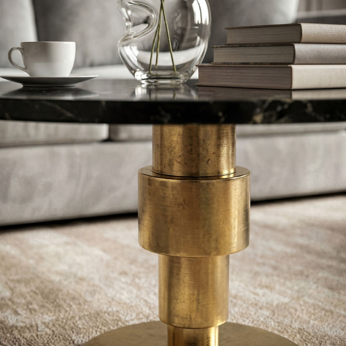 Salontafel Goud 60cm met zwart marmeren tafelblad
