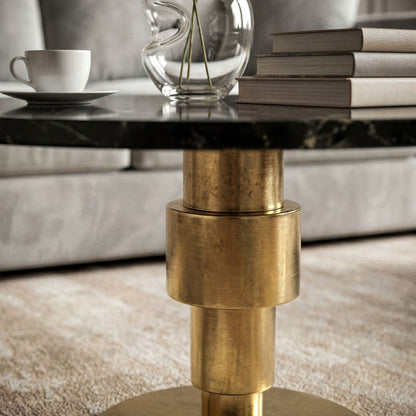 Salontafel Goud 60cm met zwart marmeren tafelblad