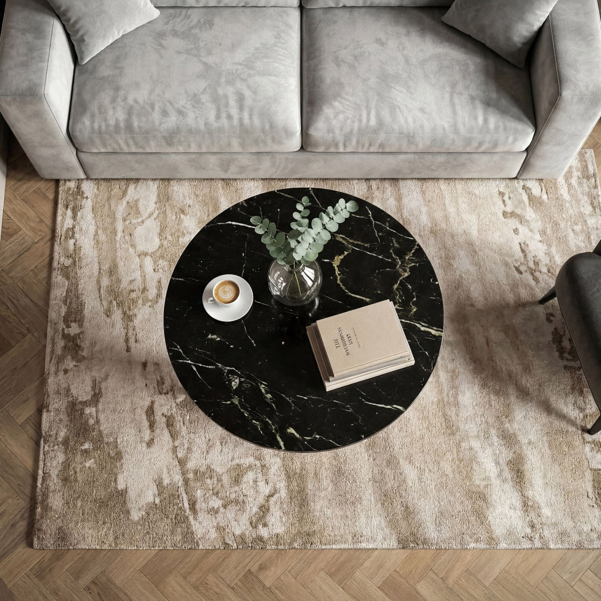 Salontafel Goud 60cm met zwart marmeren tafelblad