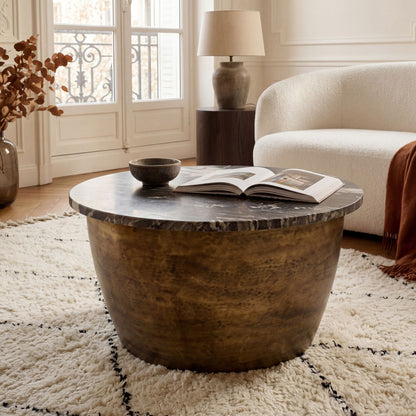 Salontafel Metaal met zwart Marmer Tafelblad 60cm rond