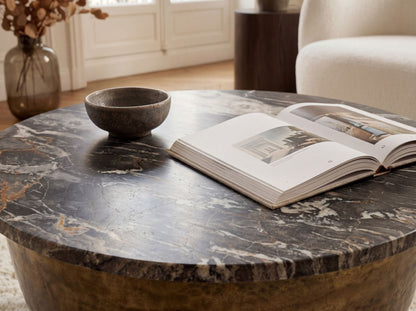 Salontafel Metaal met zwart Marmer Tafelblad 60cm rond