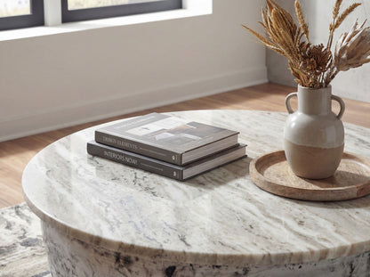 Salontafel Metaal met wit Marmer Tafelblad 60cm rond