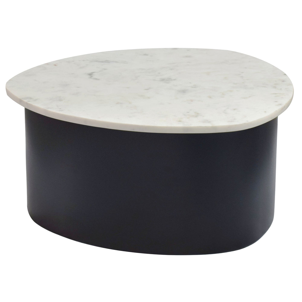 Salontafel Zwart 63cm met wit marmeren tafelblad - Woonkamertafel Alu organische vorm