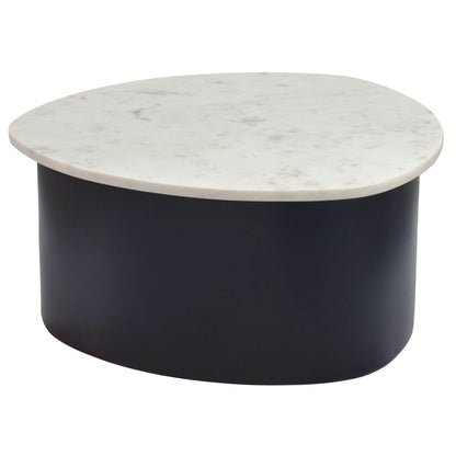 Salontafel Zwart 63cm met wit marmeren tafelblad - Woonkamertafel Alu organische vorm