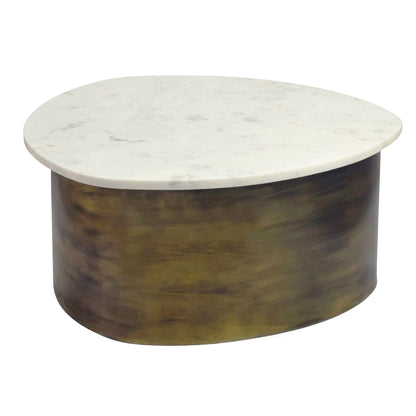 Salontafel Goud 63cm met wit marmeren tafelblad - Woonkamertafel Alu organische vorm