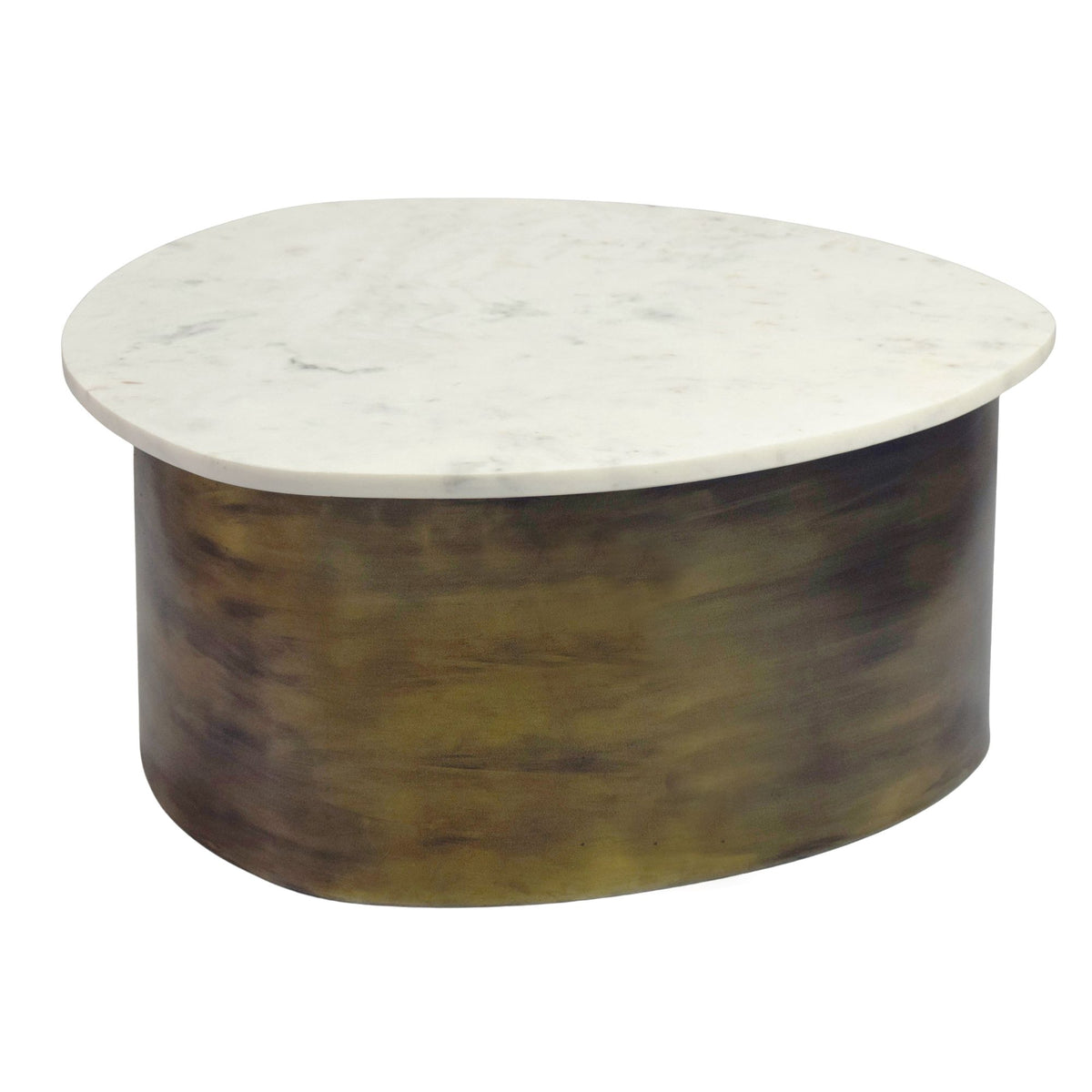 Salontafel Goud 63cm met wit marmeren tafelblad - Woonkamertafel Alu organische vorm