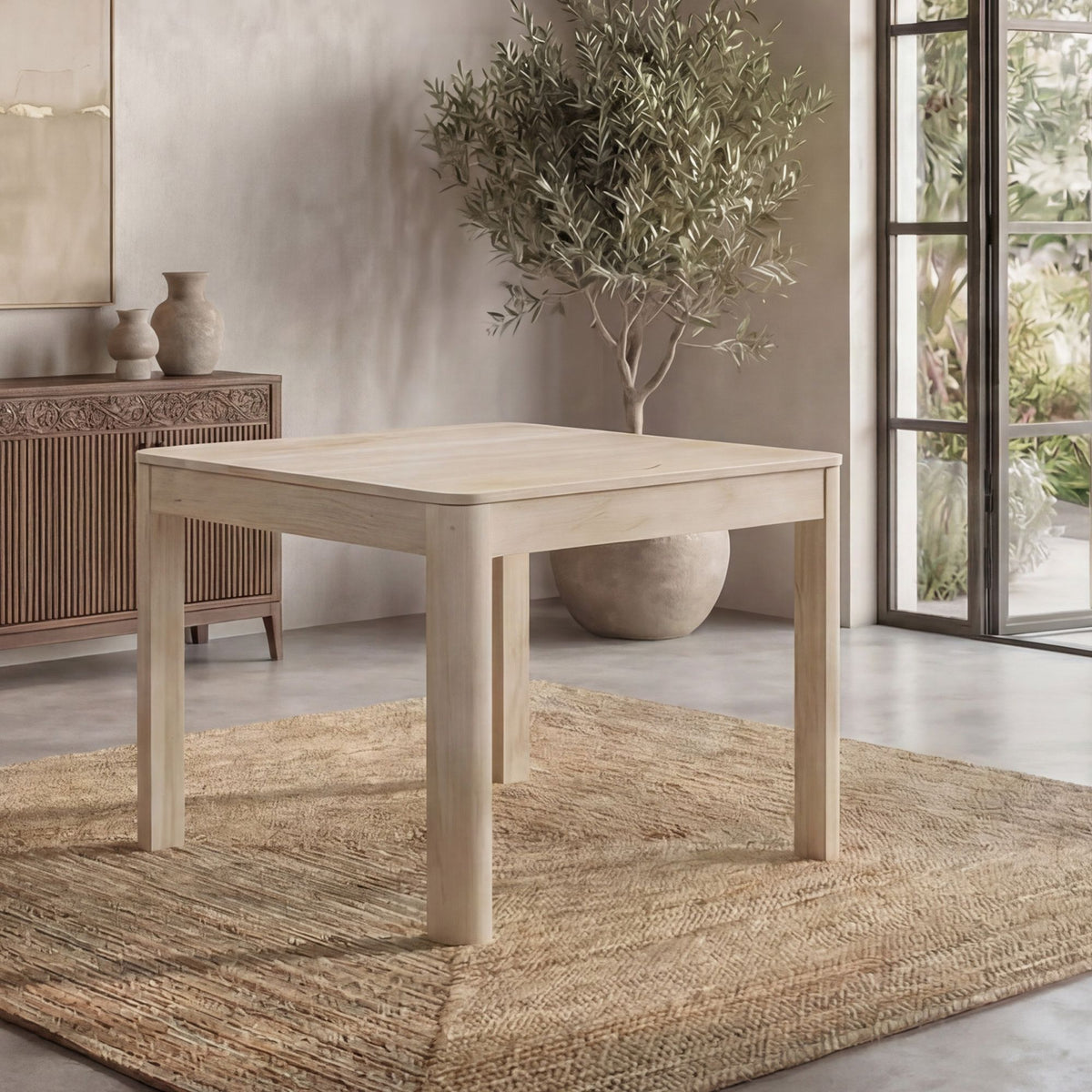 Eettafel Massief Hout Mango 80x80 cm White Wash - Vierkante Eetkamertafel Hout